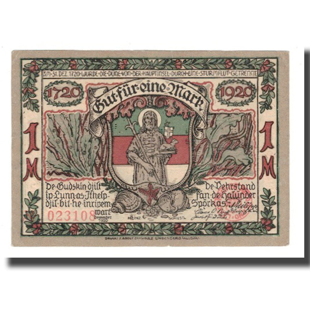 Banknote, Germany, Helgoland Spar & Leihkasse der Landgemeinde, 1 Mark, Oiseaux