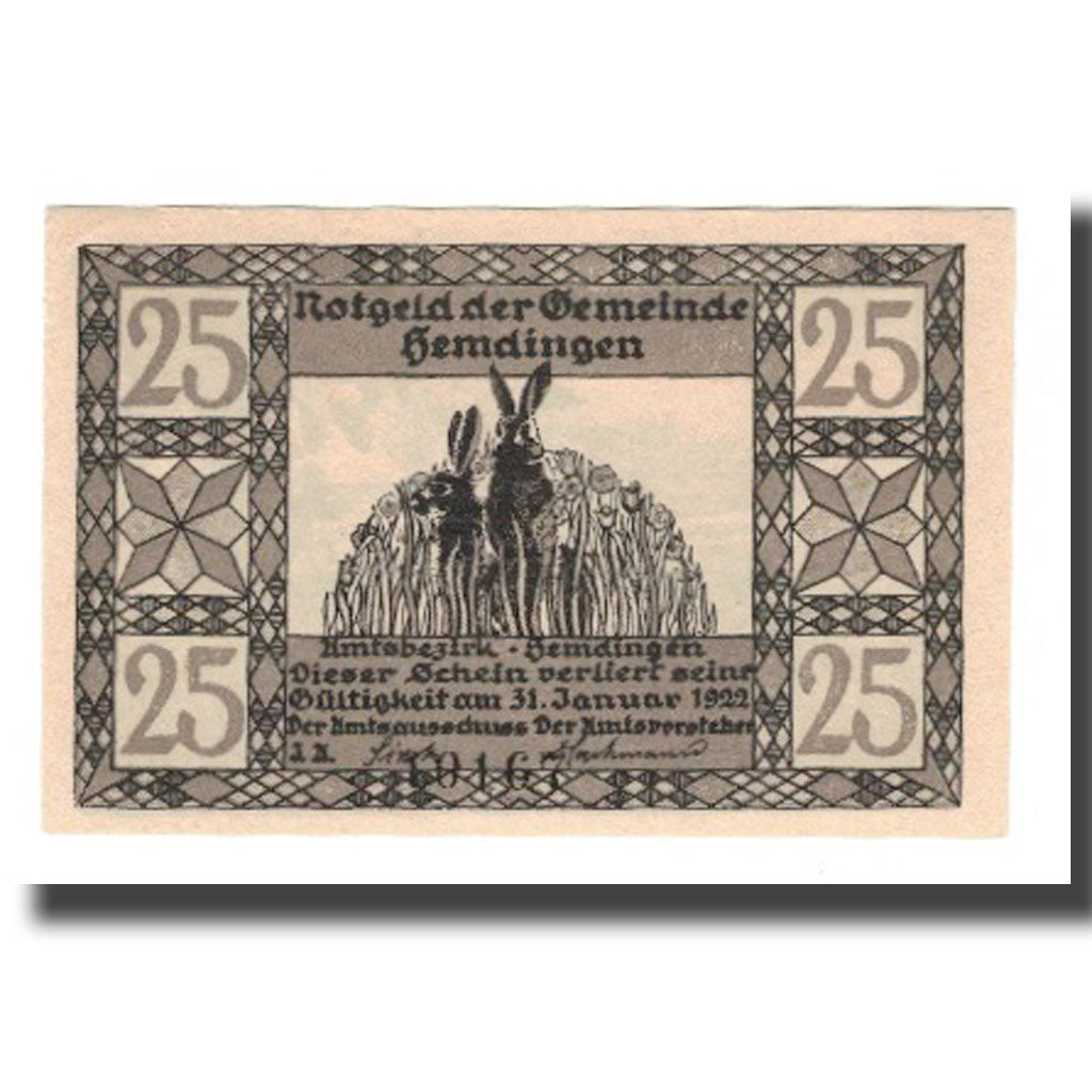 Banknote, Germany, Hemdingen Gemeinde, 25 Pfennig, Ecureuil 1, 1922, 1922-01-31