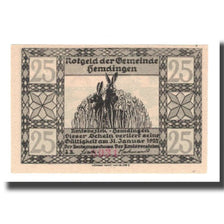 Banknote, Germany, Hemdingen Gemeinde, 25 Pfennig, hérisson, 1922, 1922-01-31