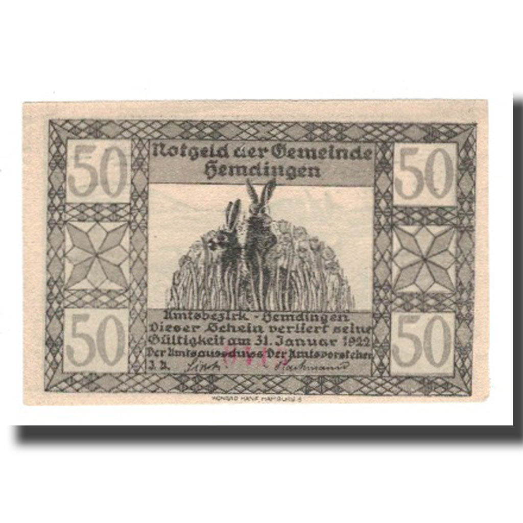 Banknote, Germany, Hemdingen Gemeinde, 50 Pfennig, renard, 1922, 1922-01-31