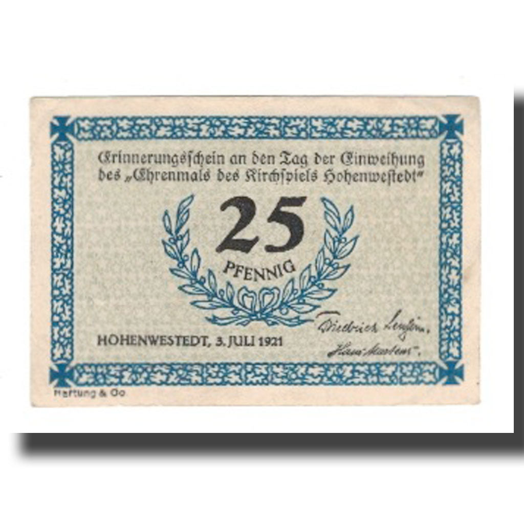 Banconote, Germania, Hohenwestedt, 25 Pfennig, personnage, 1921, 1921-07-03