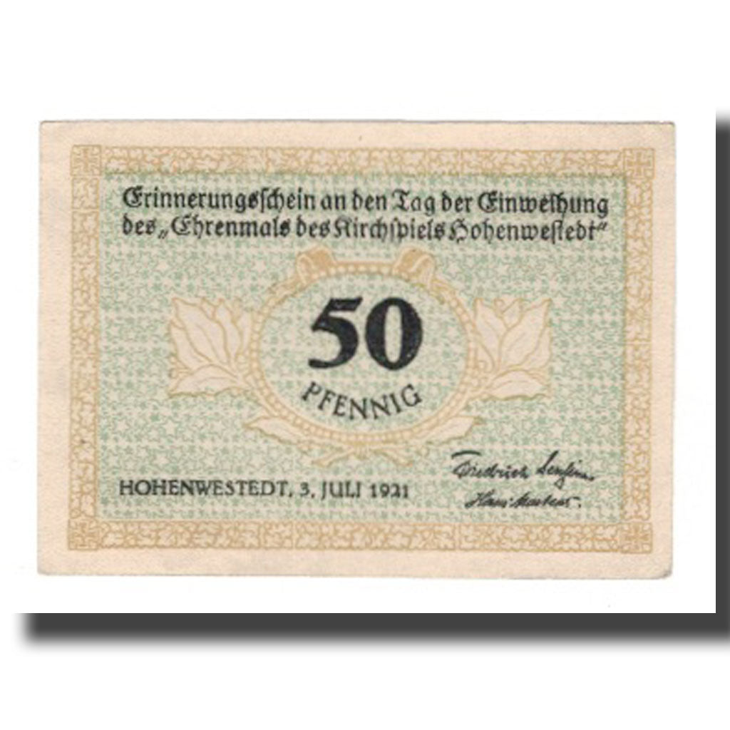 Banconote, Germania, Hohenwestedt, 50 Pfennig, personnage 1, 1921, 1921-07-03