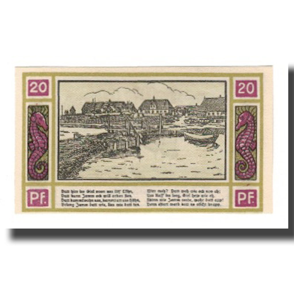 Banconote, Germania, Oland, Hallig Gemeinde, 20 Pfennig, paysage, 1922