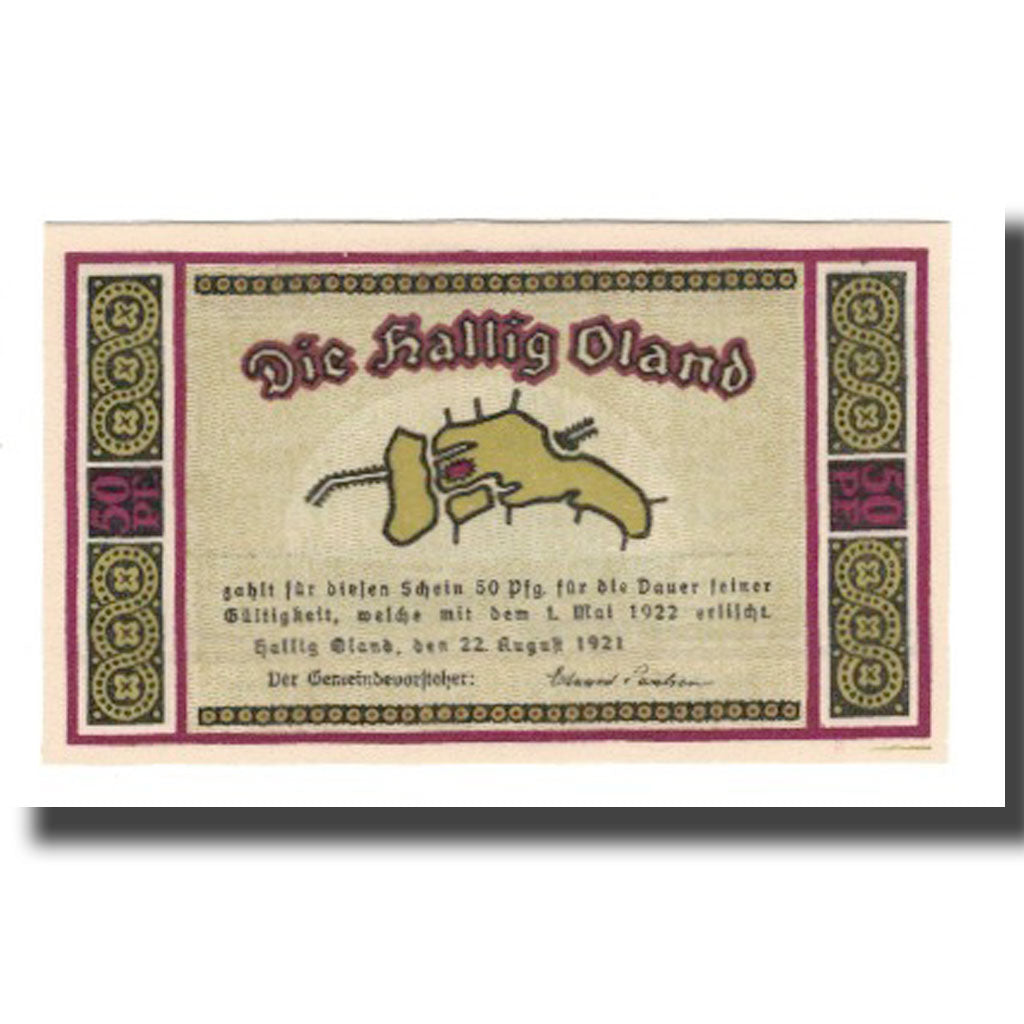 Banknote, Germany, Oland, Hallig Gemeinde, 50 Pfennig, bateau, 1922, 1922-05-01