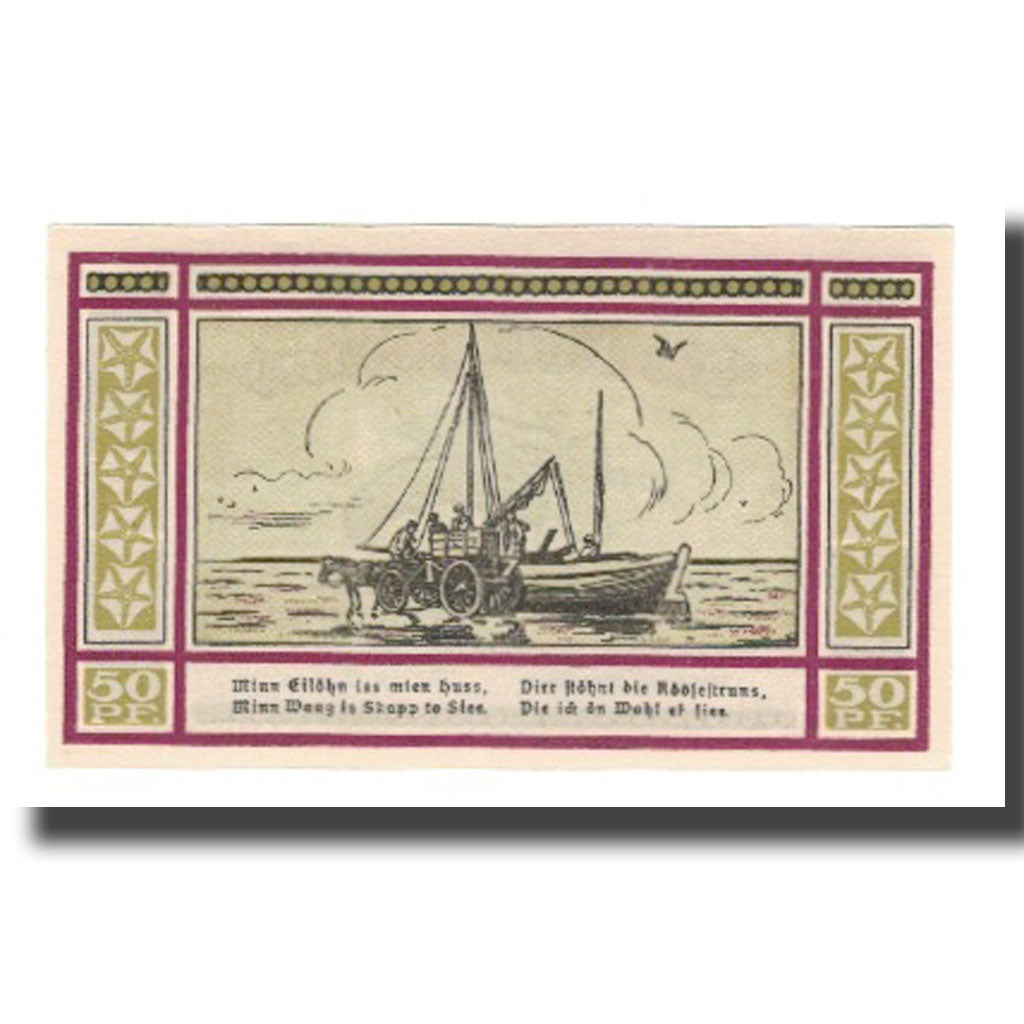 Banknote, Germany, Oland, Hallig Gemeinde, 50 Pfennig, bateau, 1922, 1922-05-01
