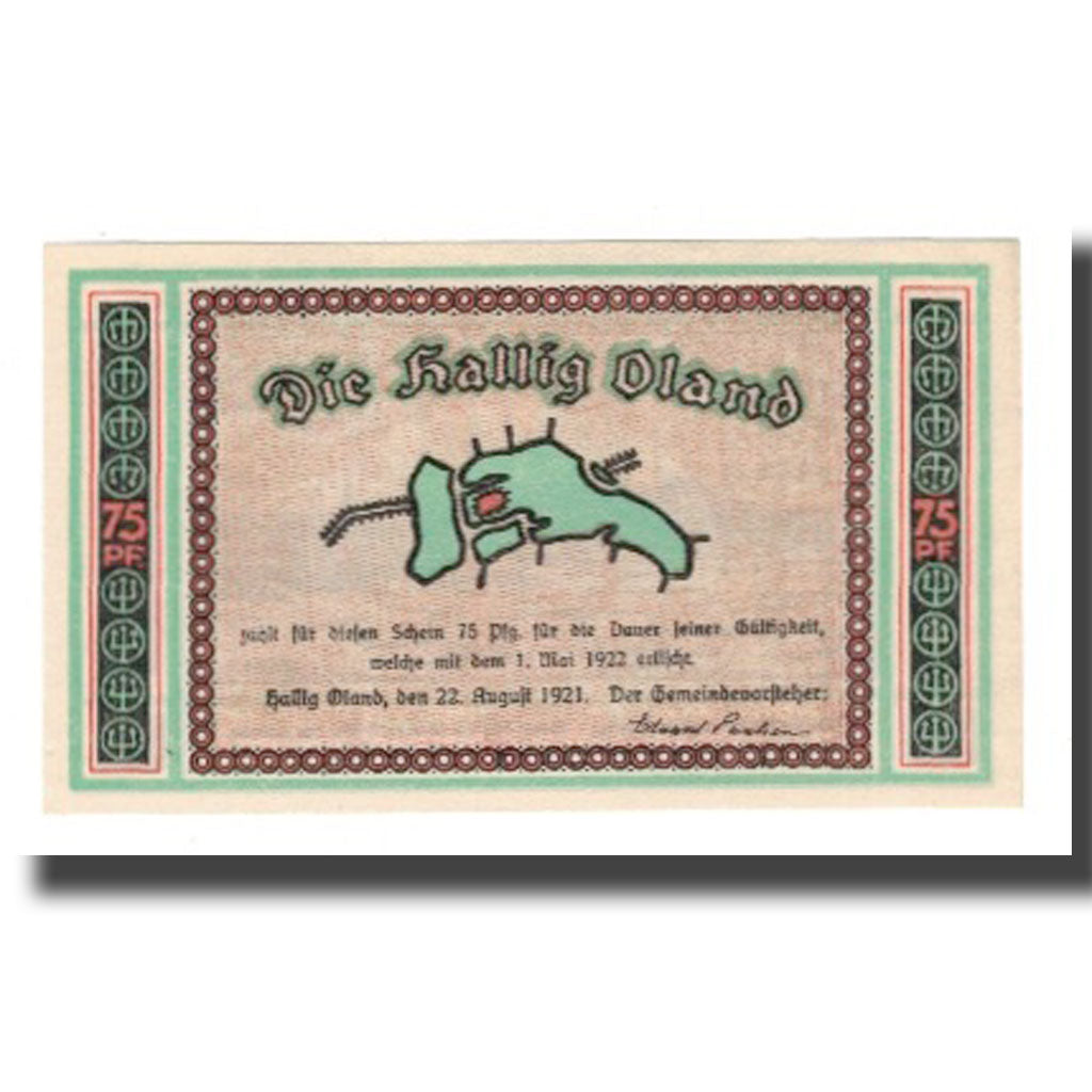Banknote, Germany, Oland, Hallig Gemeinde, 75 Pfennig, paysage, 1922