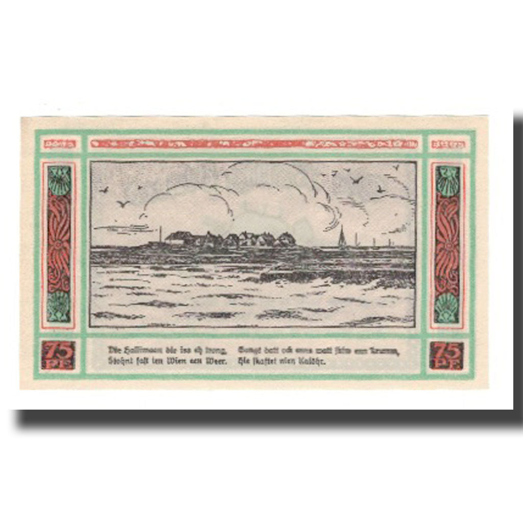 Banknote, Germany, Oland, Hallig Gemeinde, 75 Pfennig, paysage, 1922