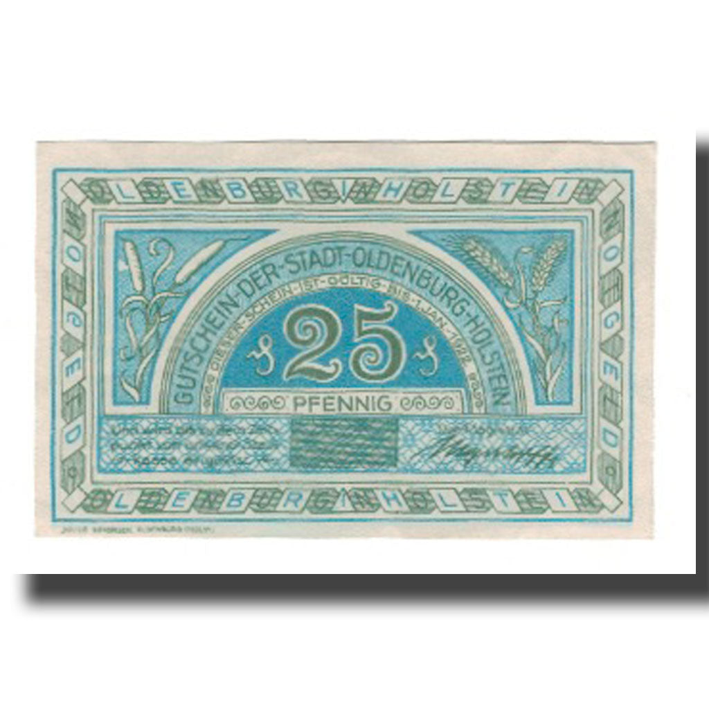 Banconote, Germania, Oldenburg i. Holstein Stadt, 25 Pfennig, Blason, 1922