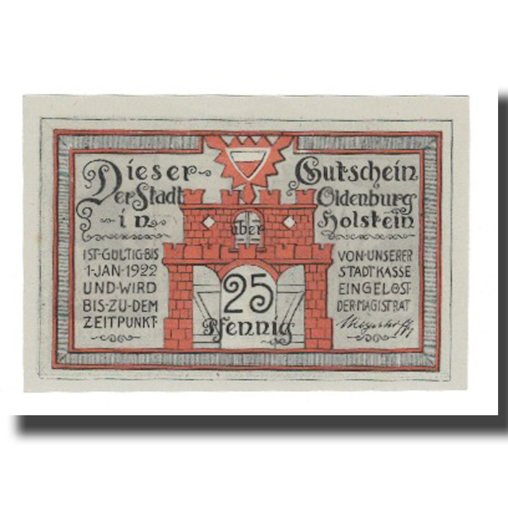 Banconote, Germania, Oldenburg i. Holstein Stadt, 25 Pfennig, personnage, 1922
