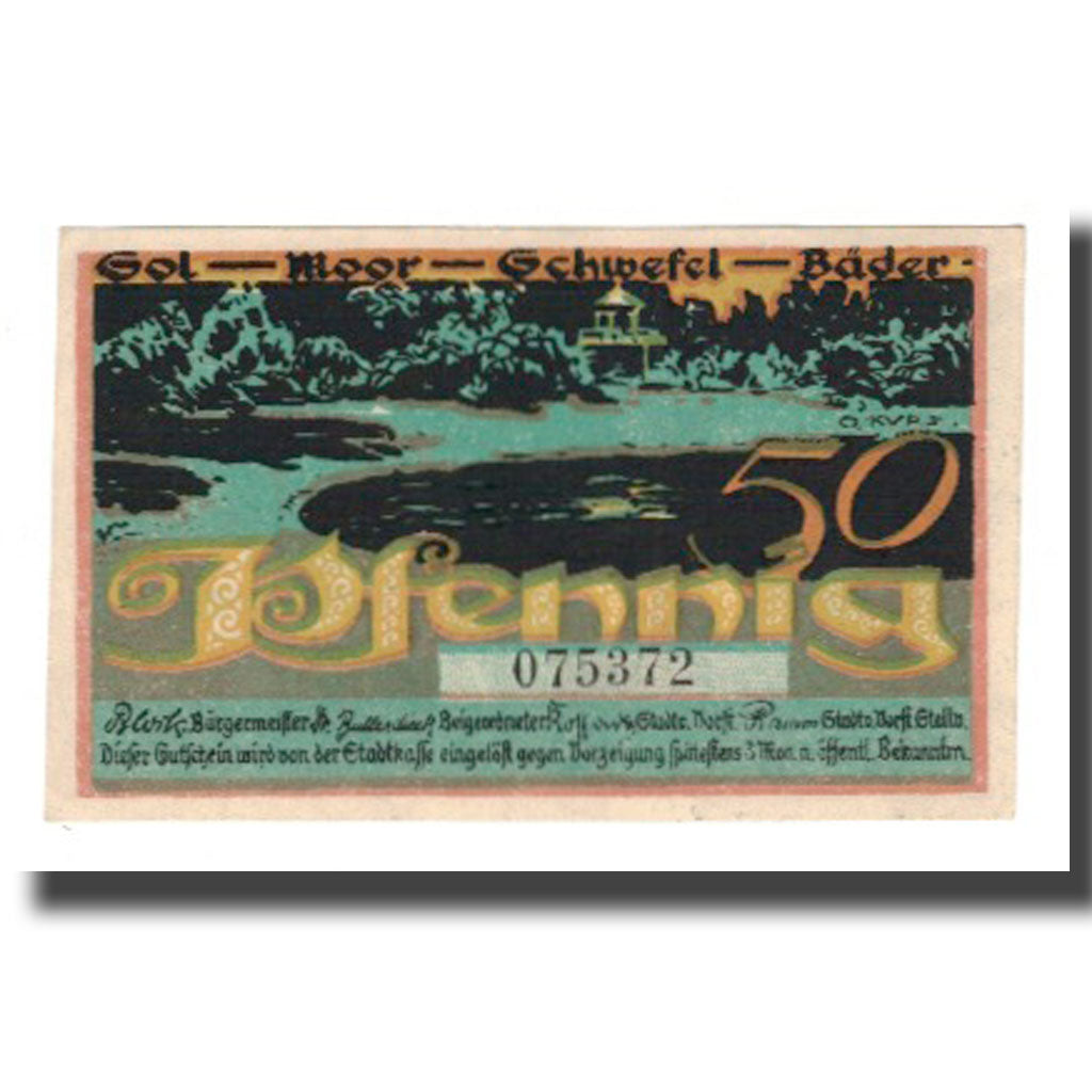 Banknote, Germany, Oldesloe, Bad Stadt, 50 Pfennig, paysage, undated (1921)