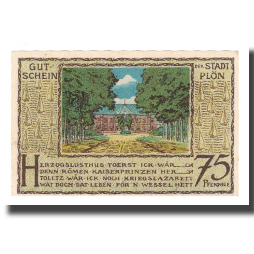 Banknote, Germany, Plön Stadt, 75 Pfennig, paysage, 1921, AU(55-58)