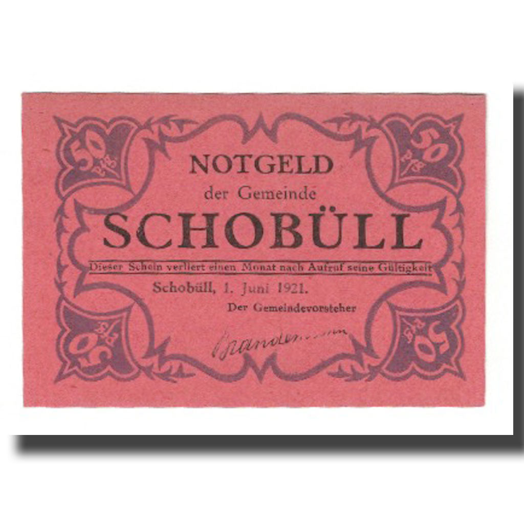 Banknote, Germany, Schobüll Gemeinde, 50 Pfennig, paysage, 1921, 1921-06-01