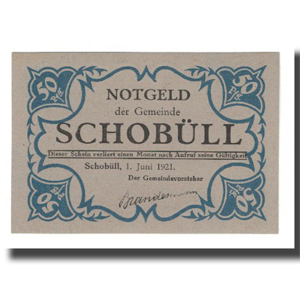 Banconote, Germania, Schobüll Gemeinde, 50 Pfennig, paysage, 1921, 1921-06-01