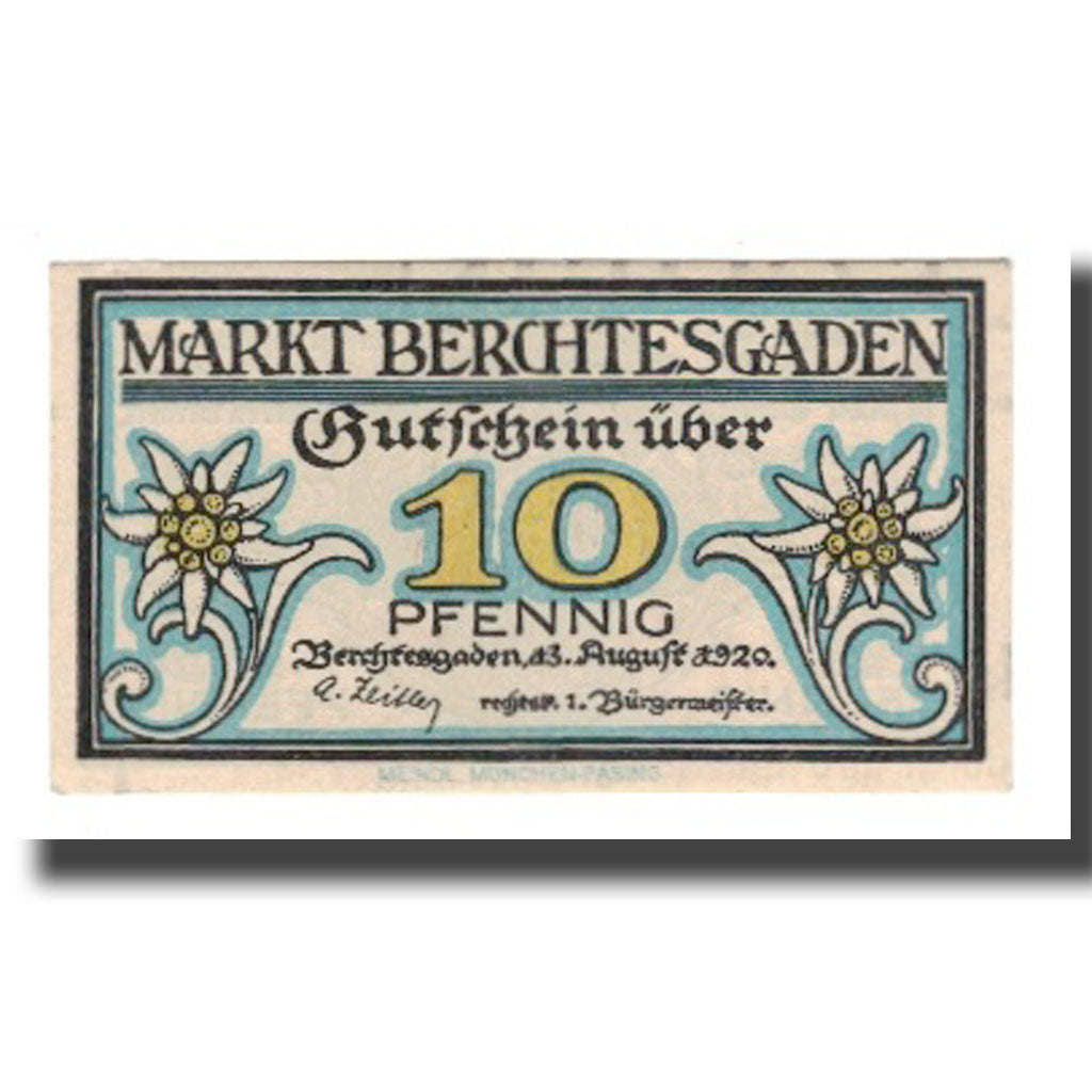 Nota, Alemanha, Berchtesgaden Marktgemeinde, 10 Pfennig, personnage, 1920