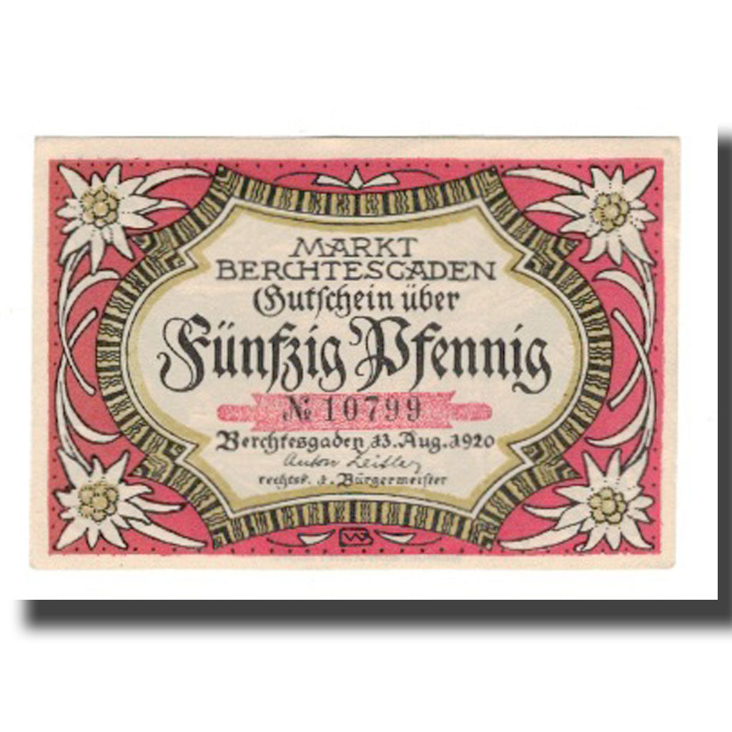 Billet, Allemagne, Berchtesgaden Marktgemeinde, 50 Pfennig, paysage 1, 1920
