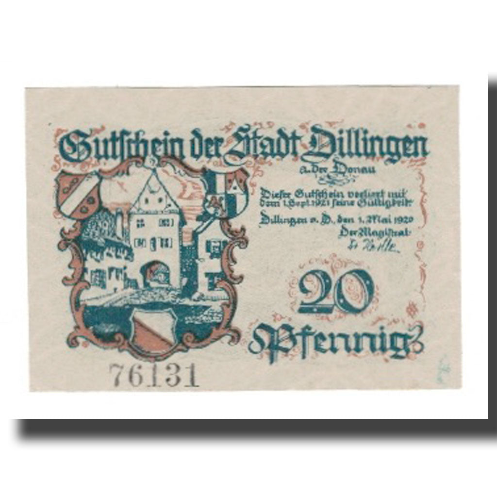 Banknote, Germany, Dillingen Stadt, 20 Pfennig, paysage, 1921, 1921-09-01