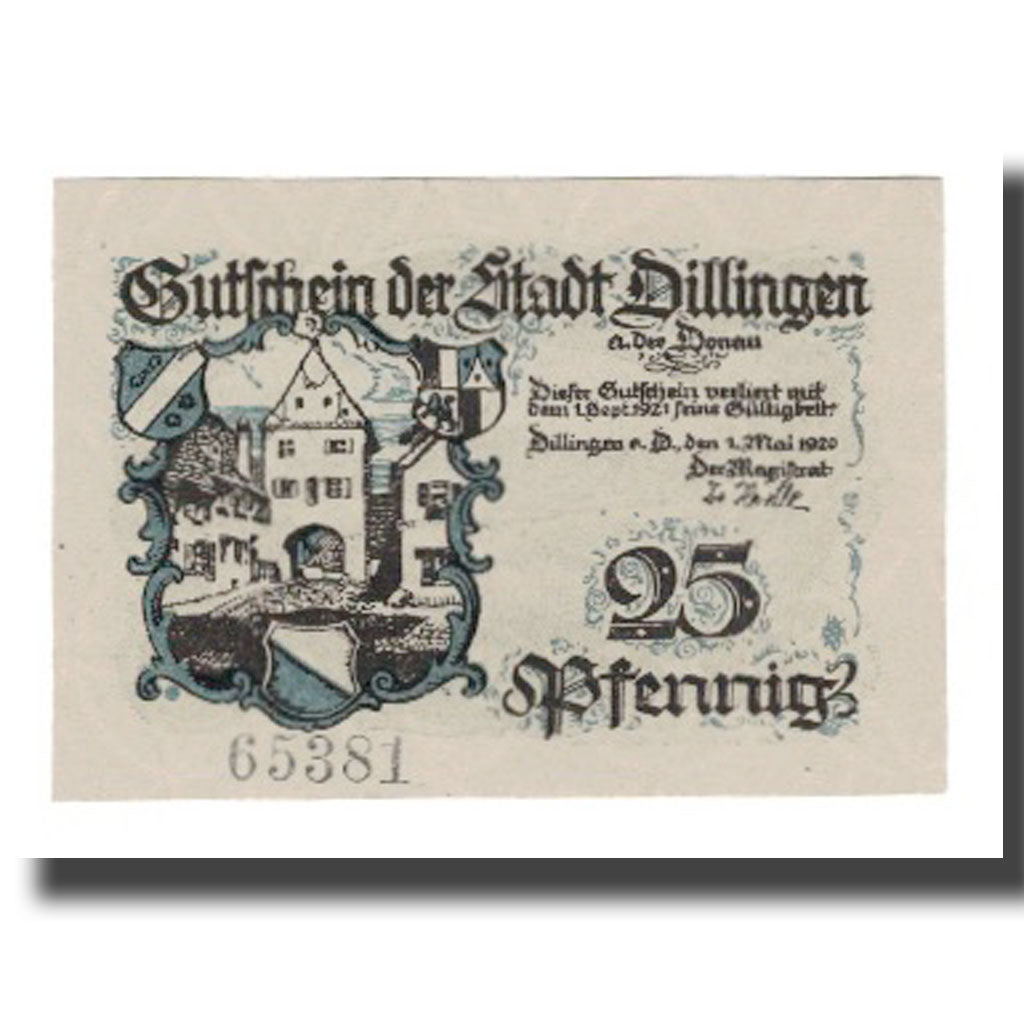 Banknote, Germany, Dillingen Stadt, 25 Pfennig, paysage, 1921, 1921-09-01