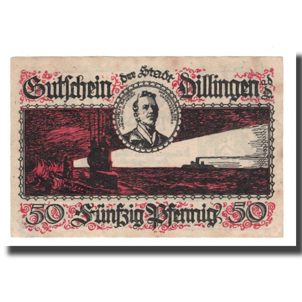 Banknote, Germany, Dillingen Stadt, 50 Pfennig, personnage, 1921, 1921-09-01