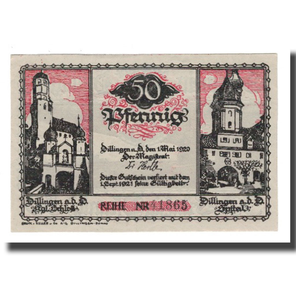 Banconote, Germania, Dillingen Stadt, 50 Pfennig, personnage 1, 1921