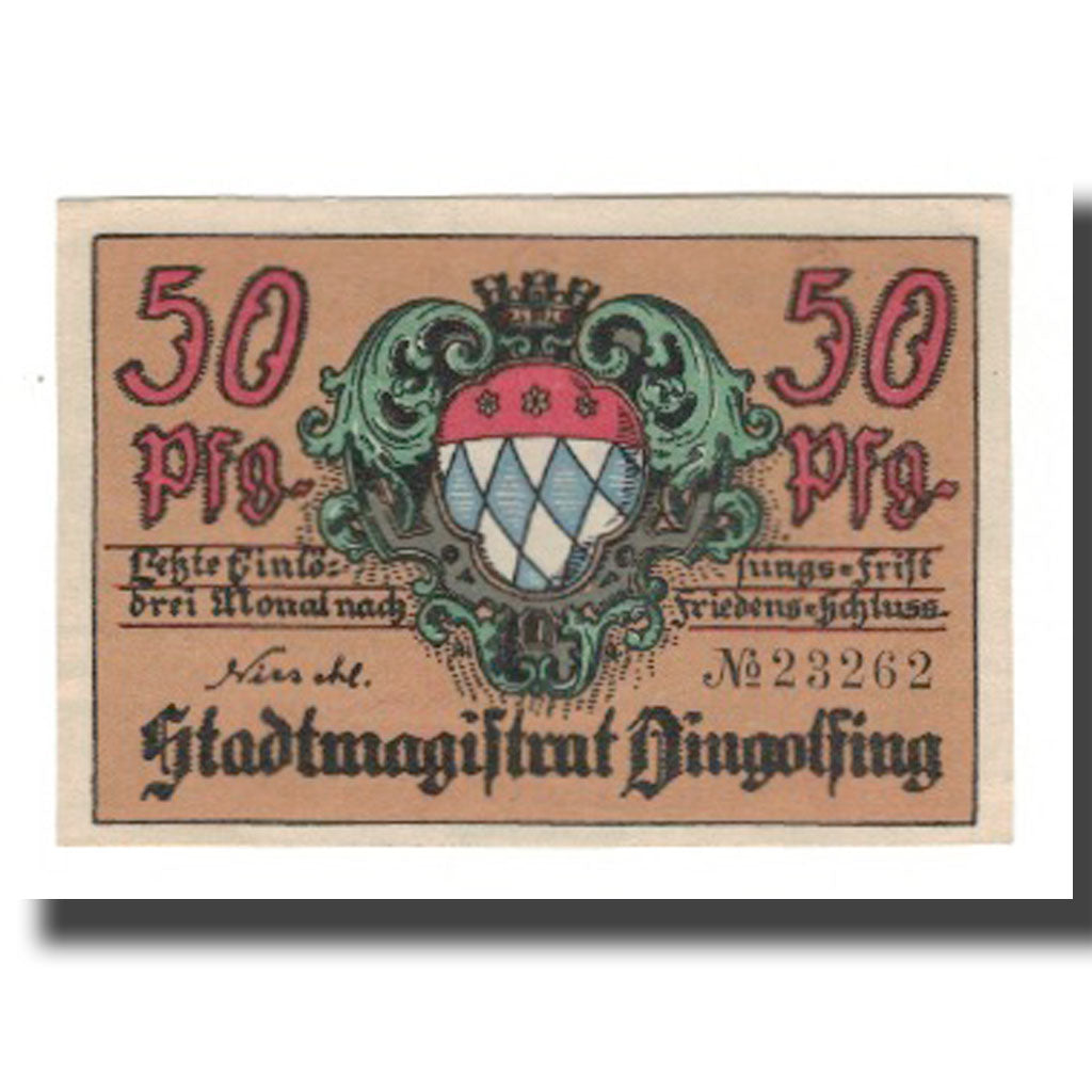 Banknote, Germany, Dingolfing Stadt, 50 Pfennig, Batiment, 1918, AU(55-58)