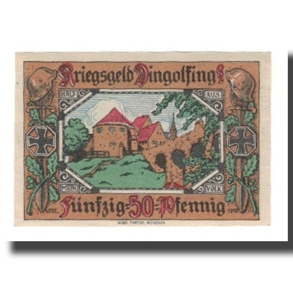 Banknote, Germany, Dingolfing Stadt, 50 Pfennig, Batiment, 1918, AU(55-58)