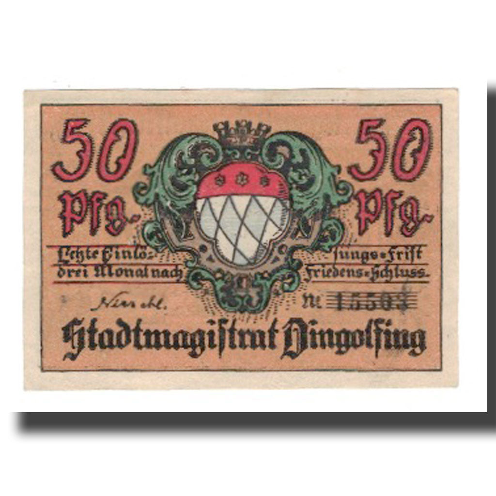 Banknote, Germany, Dingolfing Stadt, 50 Pfennig, batiment 1, 1918, AU(55-58)
