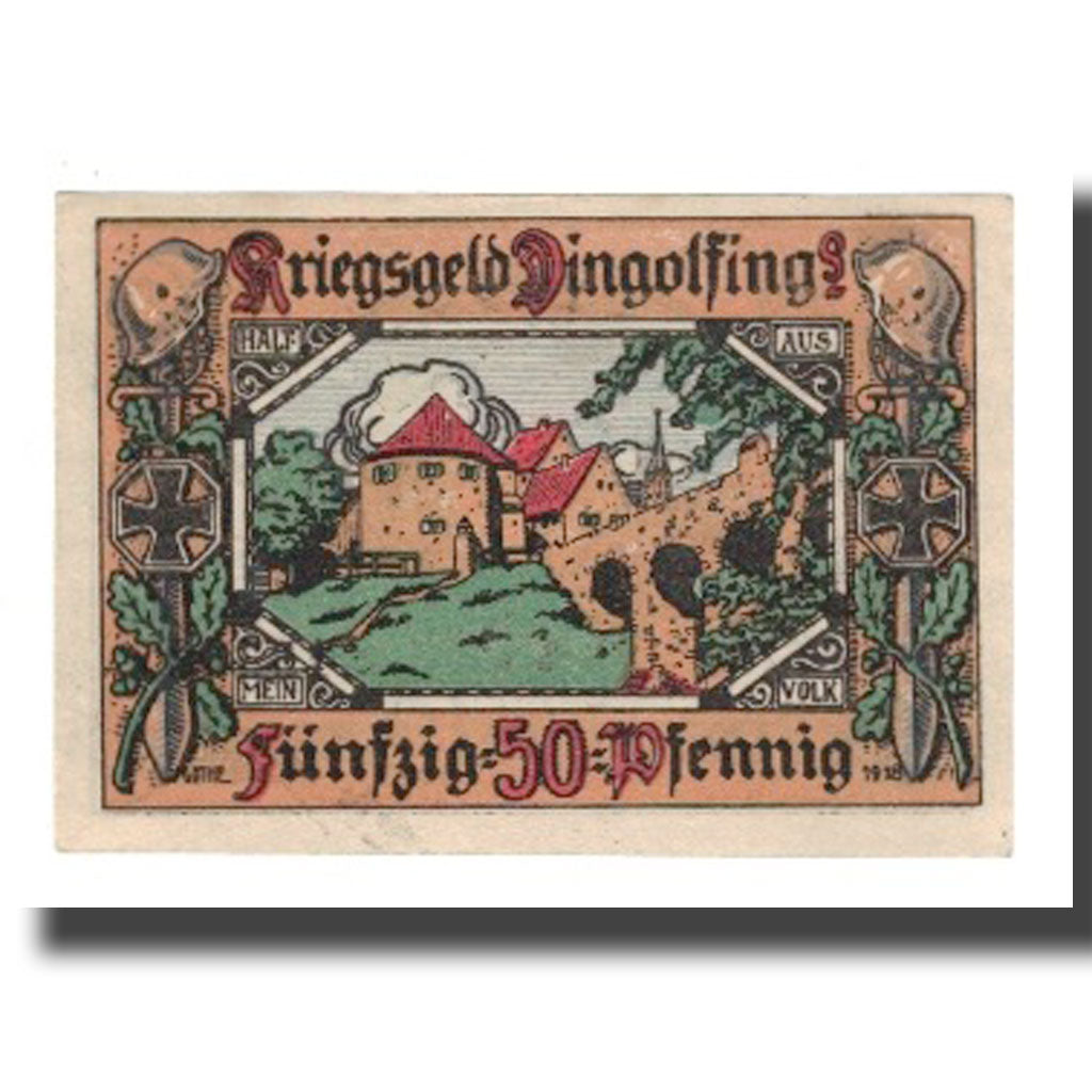 Banknote, Germany, Dingolfing Stadt, 50 Pfennig, batiment 1, 1918, AU(55-58)