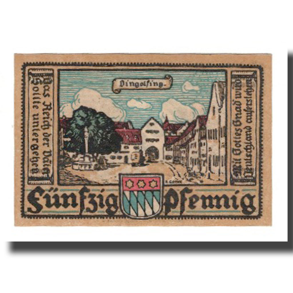 Geldschein, Deutschland, Dingolfing Stadt, 50 Pfennig, village, 1920