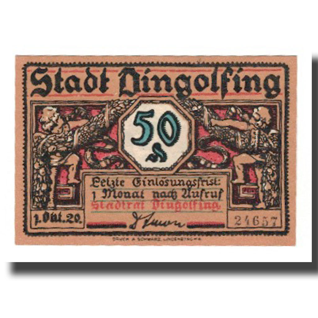Banknote, Germany, Dingolfing Stadt, 50 Pfennig, village 1, 1920, 1920-10-01