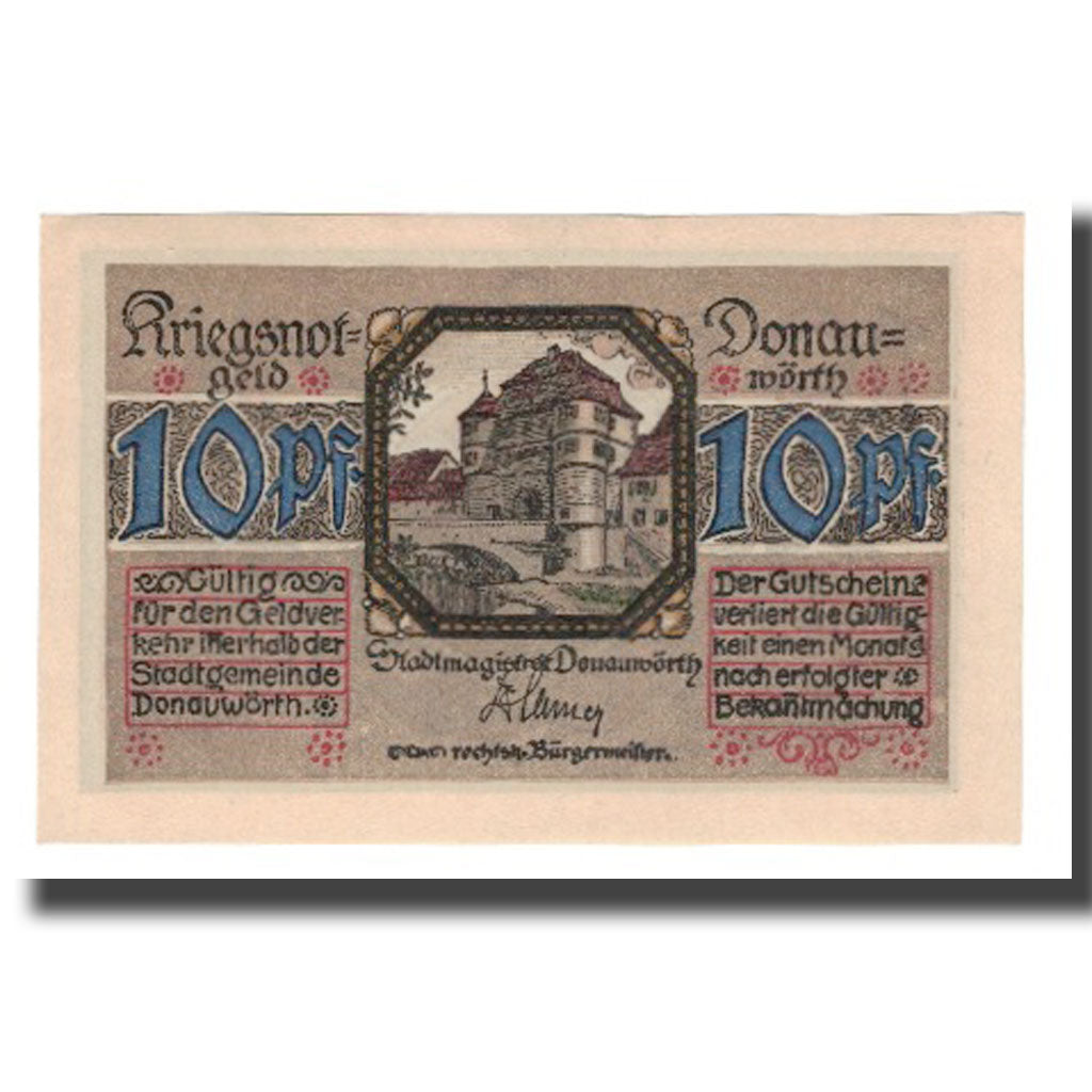 Banknote, Germany, Donauwörth Stadt, 10 Pfennig, Blason, AU(55-58), Mehl:D27.2