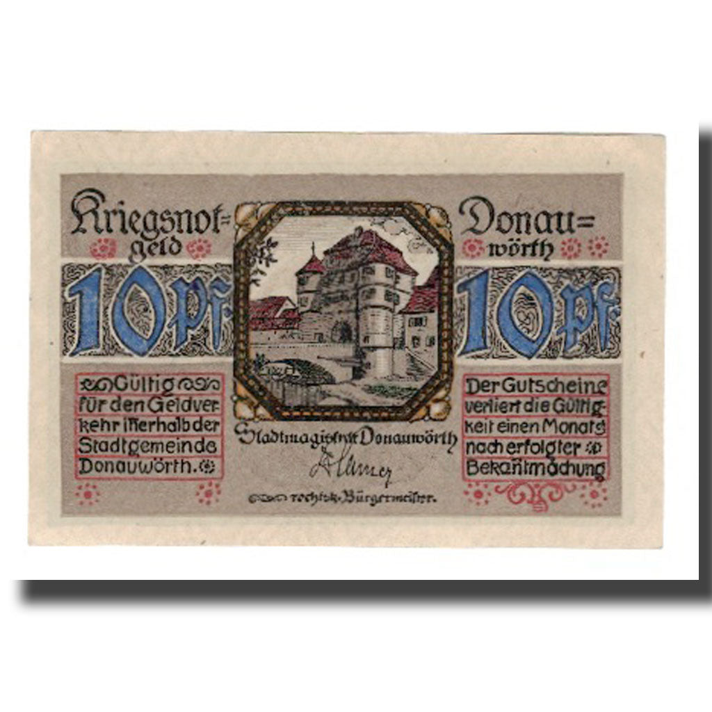 Banknote, Germany, Donauwörth Stadt, 10 Pfennig, Blason 2, AU(55-58)
