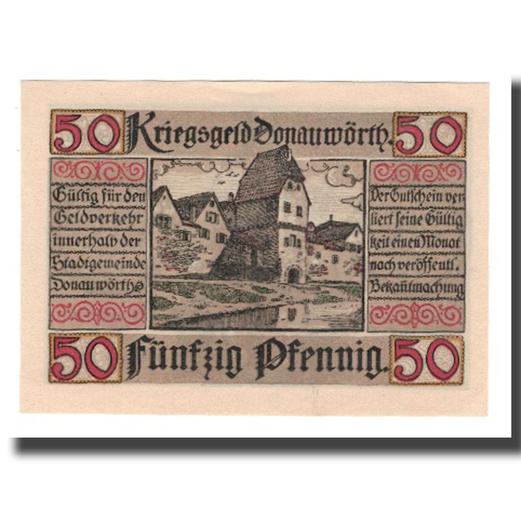 Banknote, Germany, Donauwörth Stadt, 50 Pfennig, batiment 1, 1918, AU(55-58)