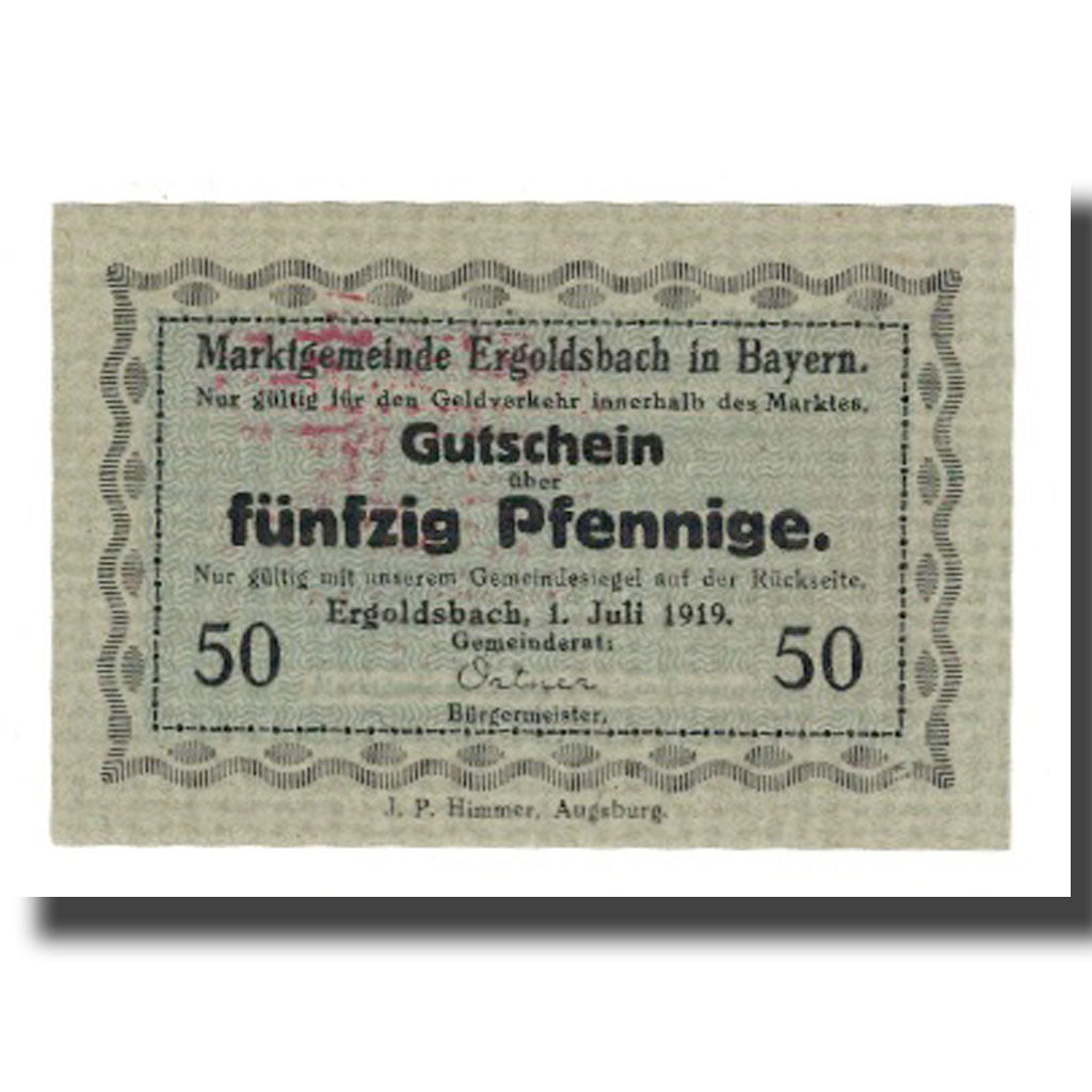 Banconote, Germania, Ergoldsbach Marktgemeinde, 50 Pfennig, N.D, 1919