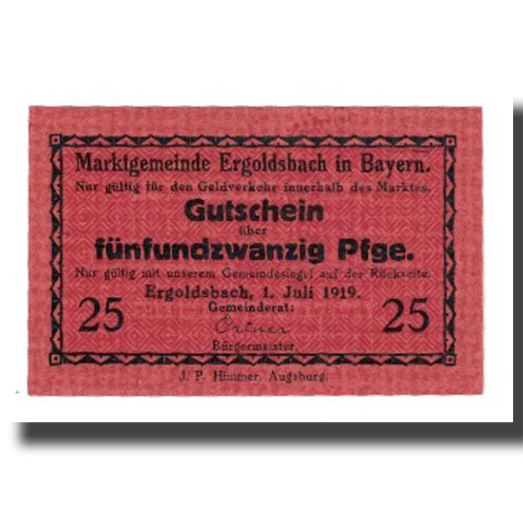 Banconote, Germania, Ergoldsbach Marktgemeinde, 25 Pfennig, N.D, 1920