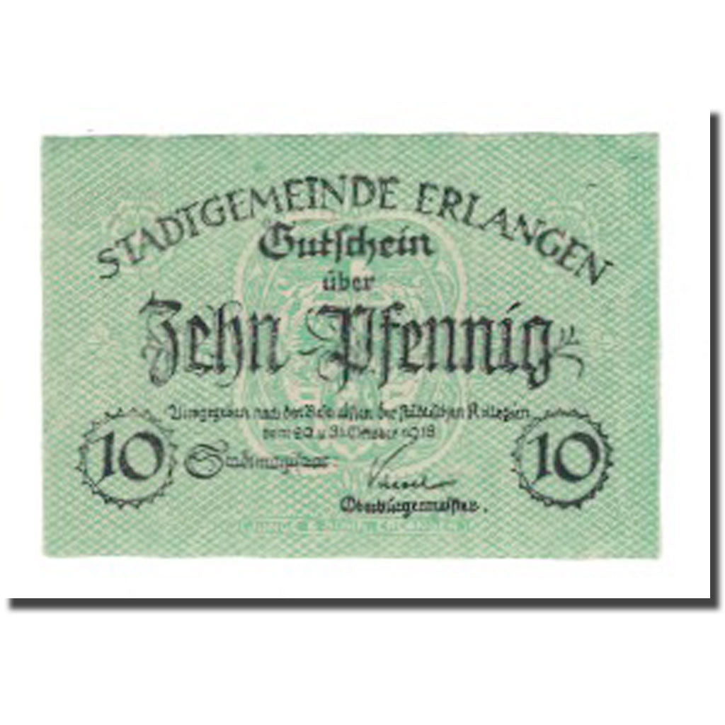Banknote, Germany, Erlangen Stadt, 10 Pfennig, valeur faciale, 1918, 1918-10-31