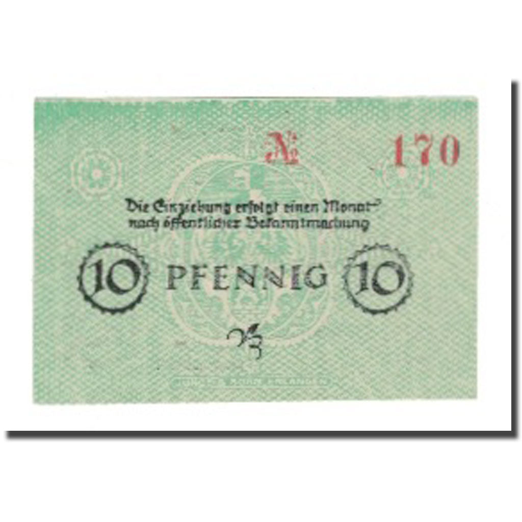 Banknote, Germany, Erlangen Stadt, 10 Pfennig, valeur faciale, 1918, 1918-10-31