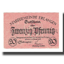 Billet, Allemagne, Erlangen Stadt, 20 Pfennig, valeur faciale 1, 1918