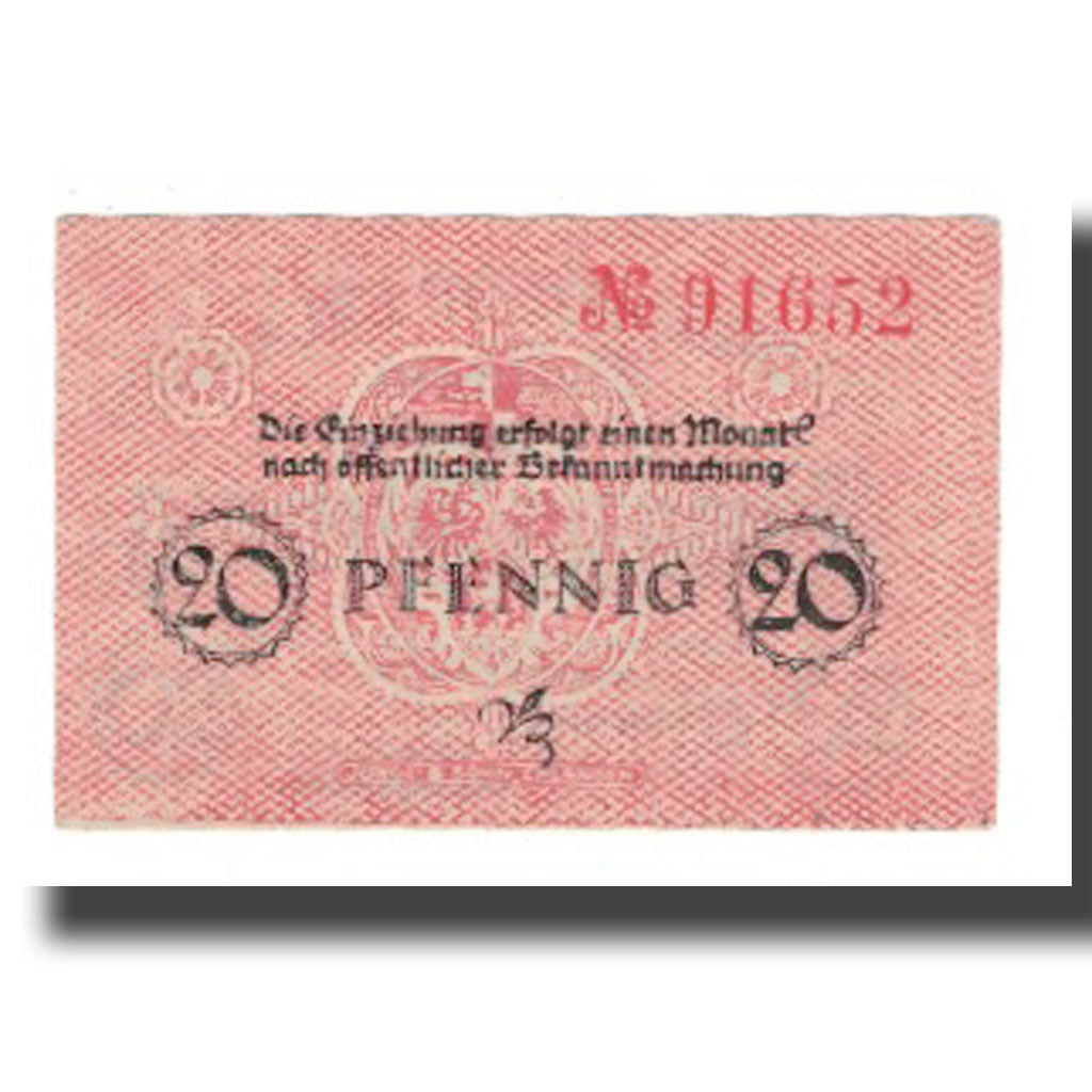 Billet, Allemagne, Erlangen Stadt, 20 Pfennig, valeur faciale 1, 1918