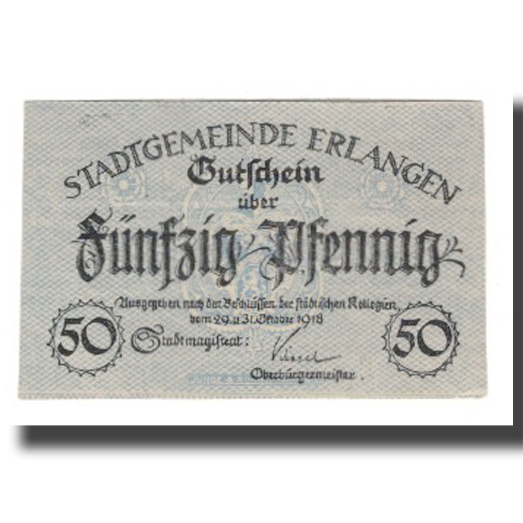 Banknote, Germany, Erlangen Stadt, 50 Pfennig, valeur faciale, 1918, 1918-10-31