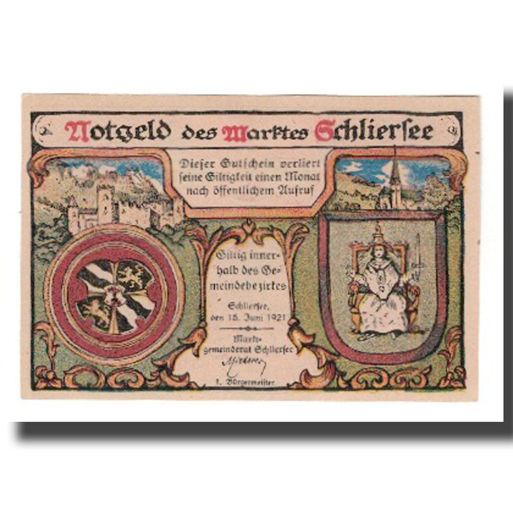 Nota, Alemanha, Schliersee Marktgemeinde, 25 Pfennig, Batiment, 1921