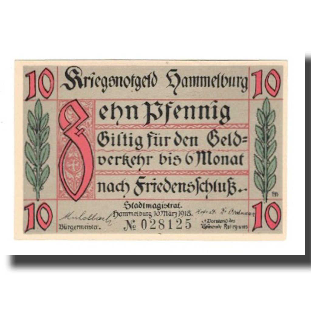 Banknote, Germany, Hammelburg Stadt, 10 Pfennig, paysage, 1918, 1918-03-10