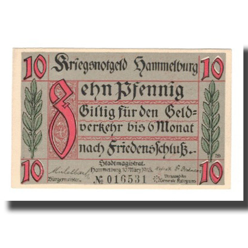 Banknote, Germany, Hammelburg Stadt, 10 Pfennig, paysage 1, 1918, 1918-03-10