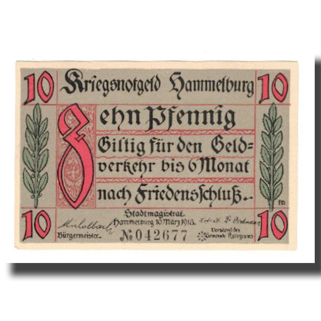 Banknote, Germany, Hammelburg Stadt, 10 Pfennig, paysage 2, 1918, 1918-03-10