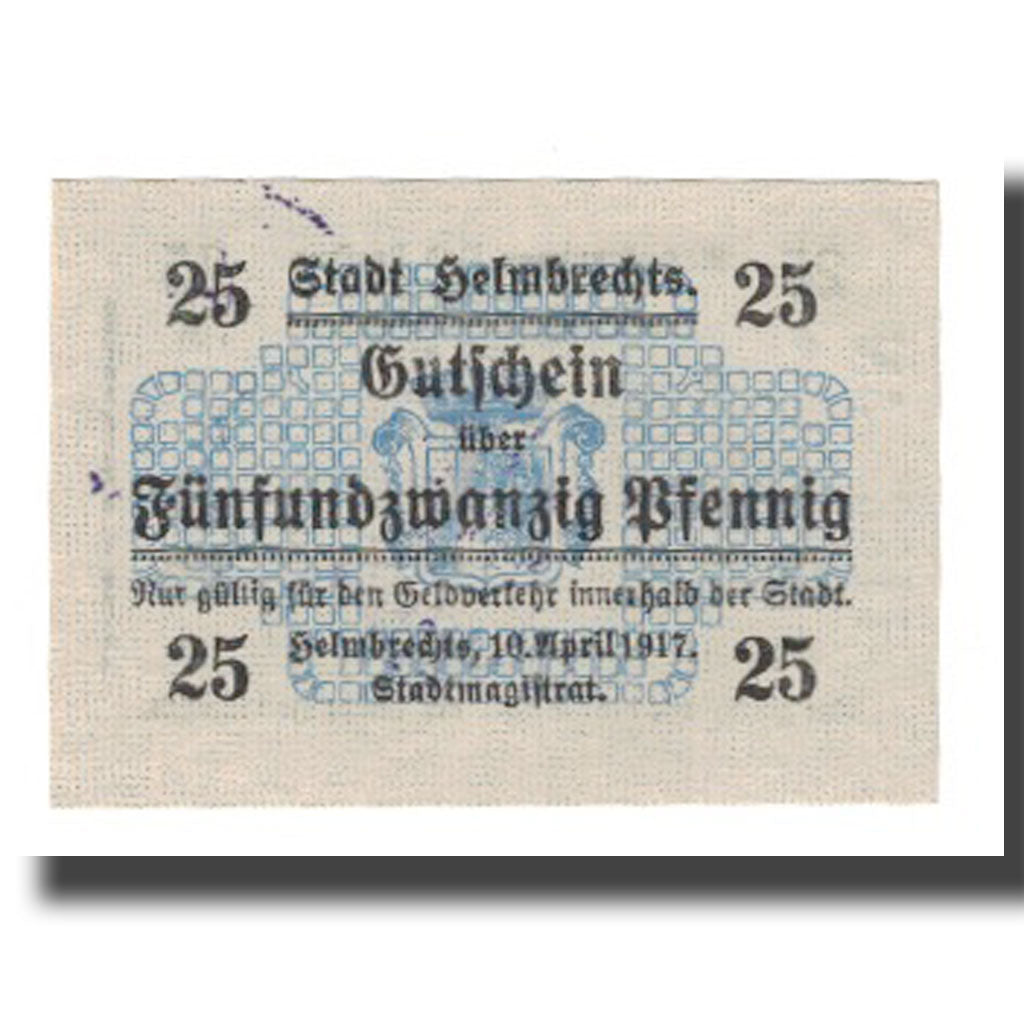 Banknote, Germany, Helmbrechts Stadt, 25 Pfennig, valeur faciale, 1917
