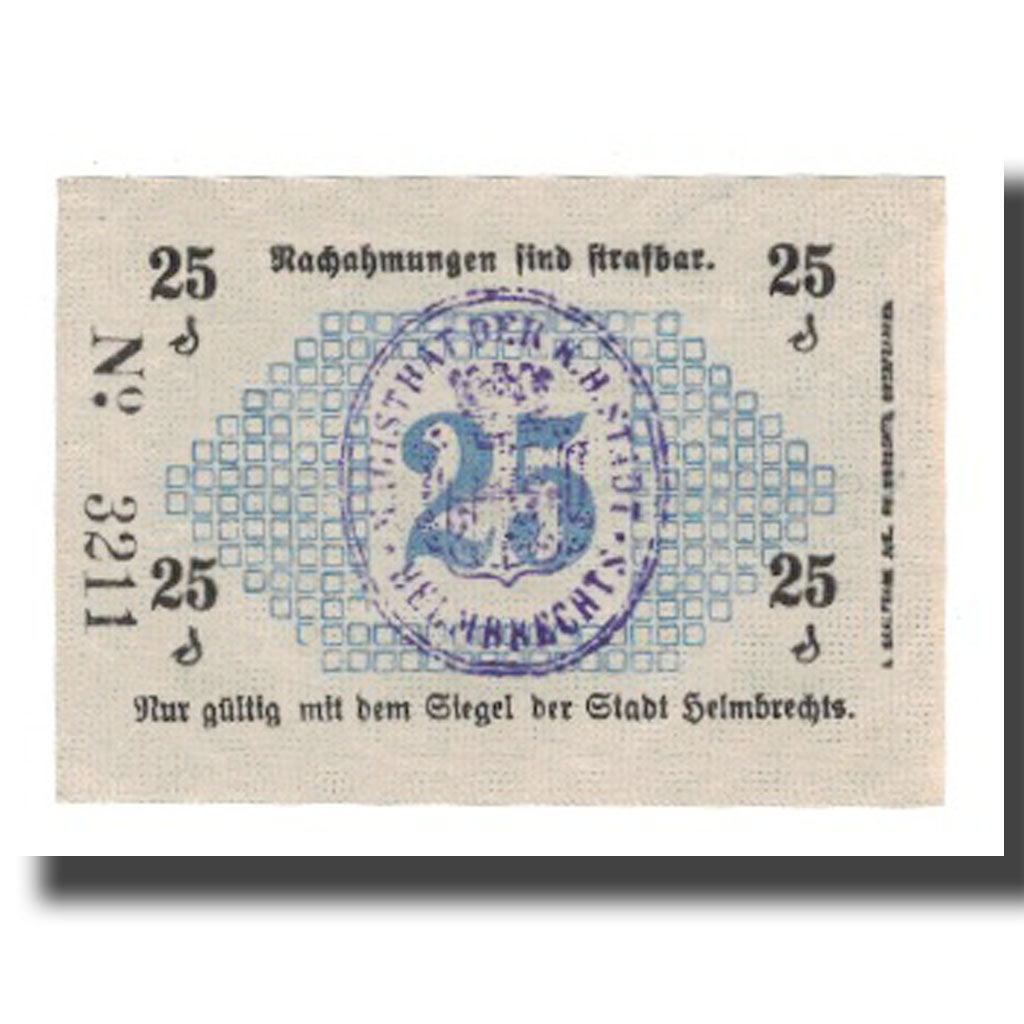 Banknote, Germany, Helmbrechts Stadt, 25 Pfennig, valeur faciale, 1917