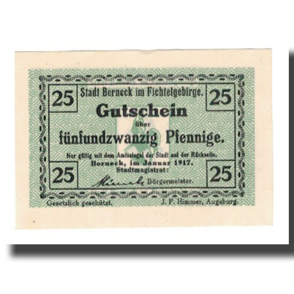 Banknote, Germany, Berneck im Fichtelgebirge Stadt, 25 Pfennig, Blason, 1917