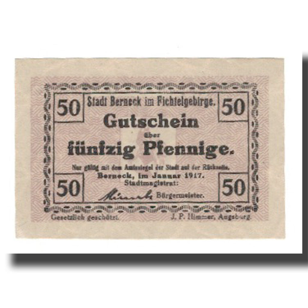 Banknote, Germany, Berneck im Fichtelgebirge Stadt, 50 Pfennig, Blason, 1917