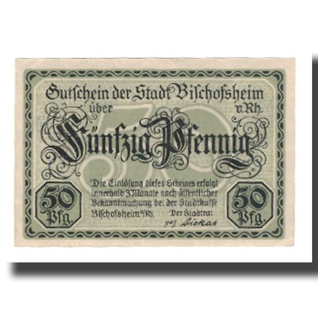 Banknote, Germany, Bischofsheim v. Rhon Stadt, 50 Pfennig, village, undated