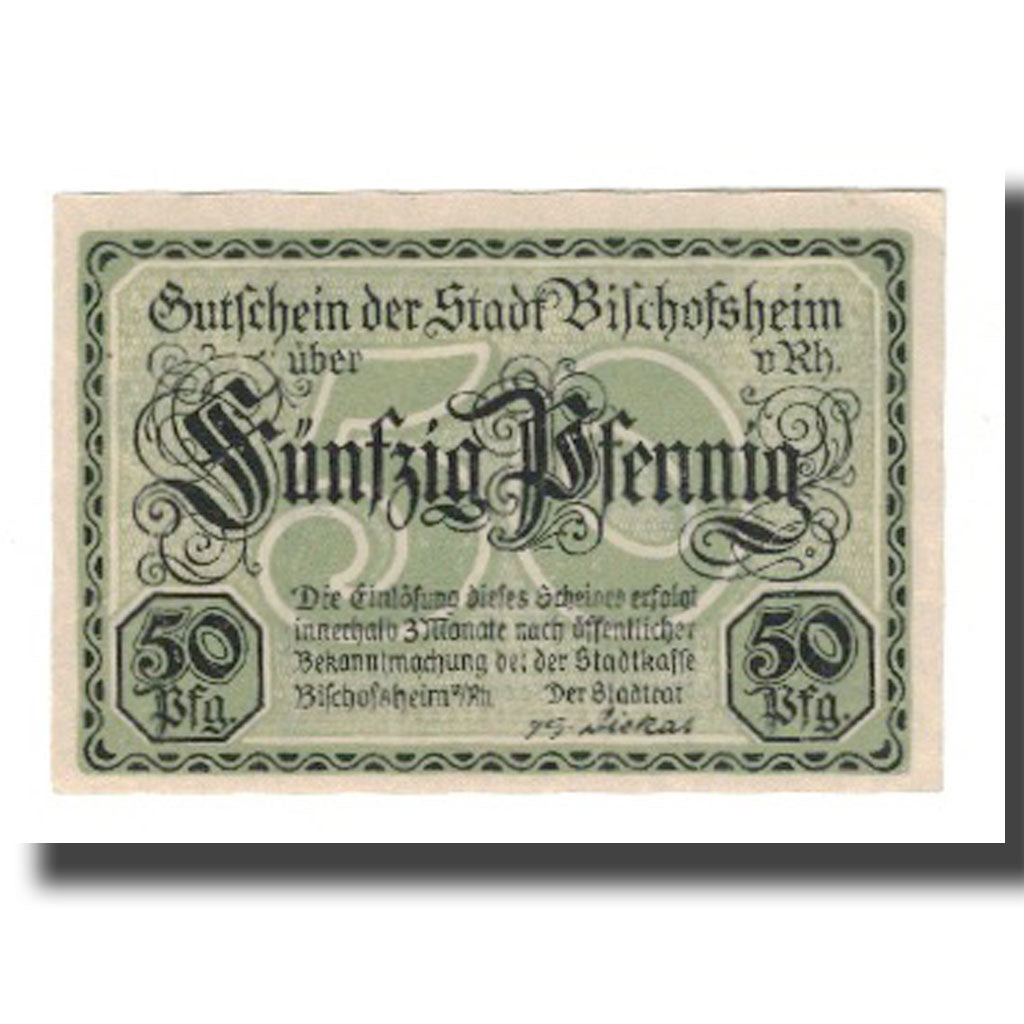 Banknote, Germany, Bischofsheim v. Rhon Stadt, 50 Pfennig, village 1, undated