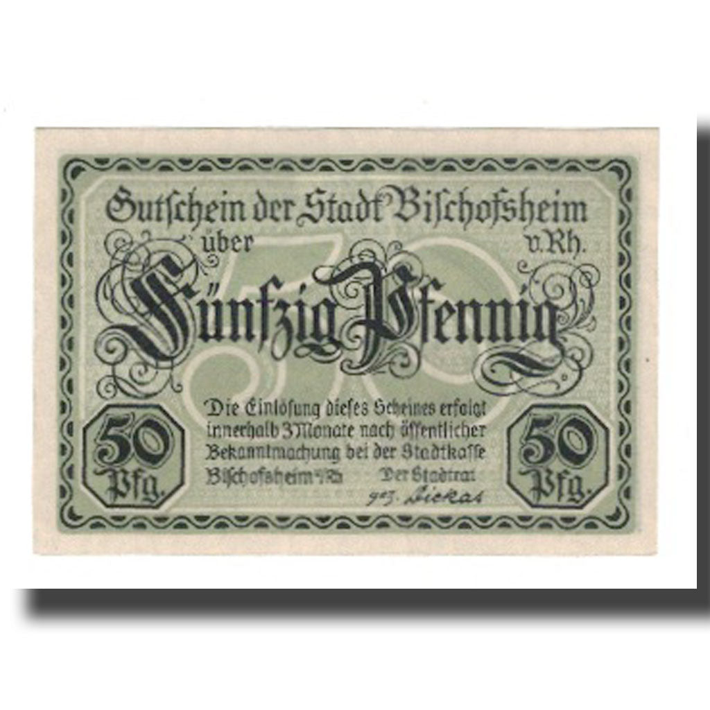 Banknote, Germany, Bischofsheim v. Rhon Stadt, 50 Pfennig, paysage, undated
